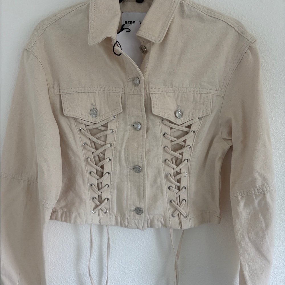 Bershka Tan and Cream Cape with Lace-Up Details